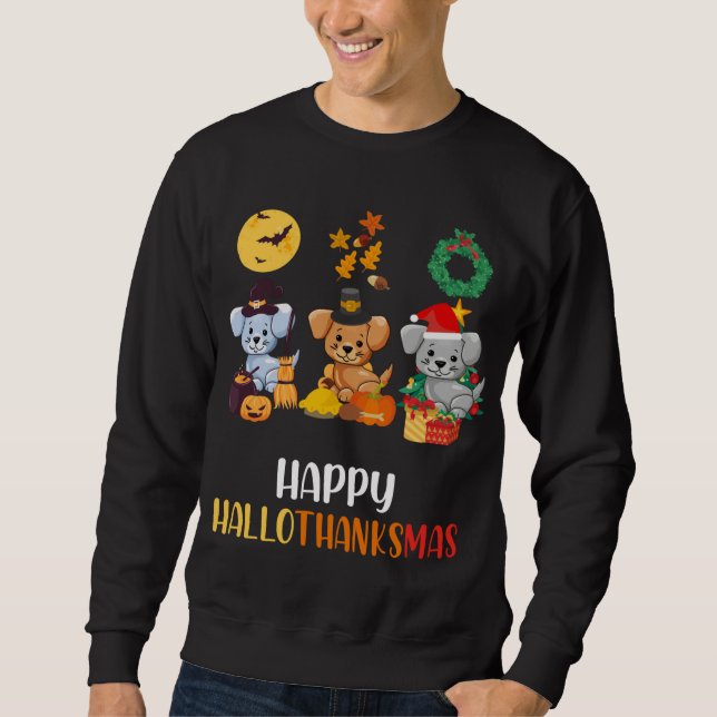 Welpe Erntedank Frohe Weihnachts Hund Happy Hallo Sweatshirt (Vorderseite)