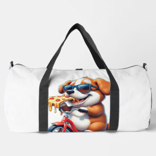 Welpe fährt Fahrrad und isst Pizza Duffle Bag