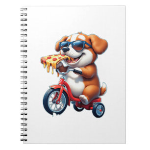 Welpe fährt Fahrrad und isst Pizza Notizblock