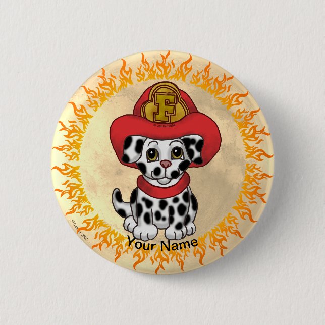 Welpe Feuerwehrmann Knopf  Button (Vorderseite)