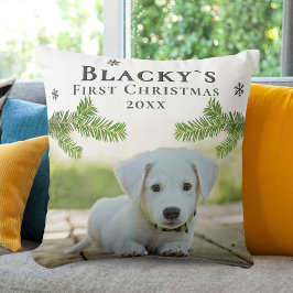 Welpe First Christmas Pine Branch Hund Foto Kissen
