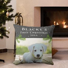 Welpe First Christmas Pine Dog Foto Kissen