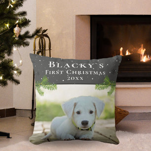 Welpe First Christmas Pine Dog Foto Kissen