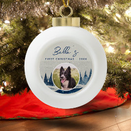 Welpe First Christmas Winter Forest Dog Foto Keramik Kugel-Ornament