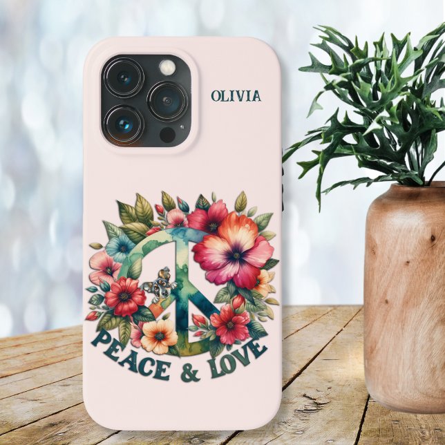 Welpe & Floral 70er Retro "Peace & Liebe" Case-Mate iPhone Hülle (Von Creator hochgeladen)