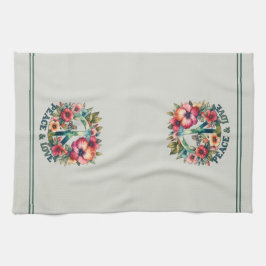 Welpe & Floral 70er Retro "Peace & Liebe" Geschirrtuch