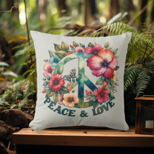Welpe & Floral 70er Retro "Peace & Liebe" Kissen