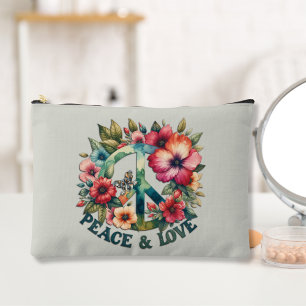 Welpe & Floral 70er Retro "Peace & Liebe" Zubehörtasche