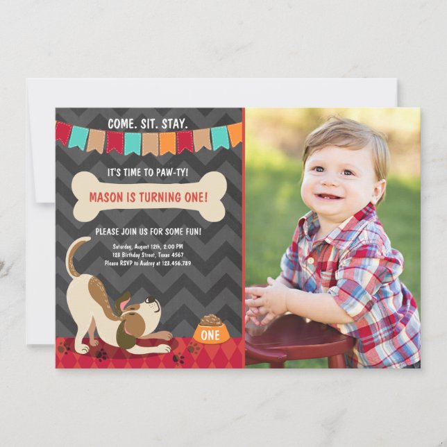 Welpe Geburtstag Einladung Paw-ty Puppy Party (Vorderseite)