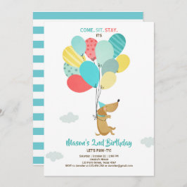 Welpe Hund Birthday Einladung Balloons Boy Blue