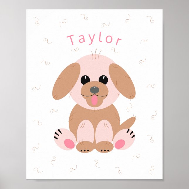 Welpe Hund Cartoon Pastel Personalisiert neutral Poster (Vorne)