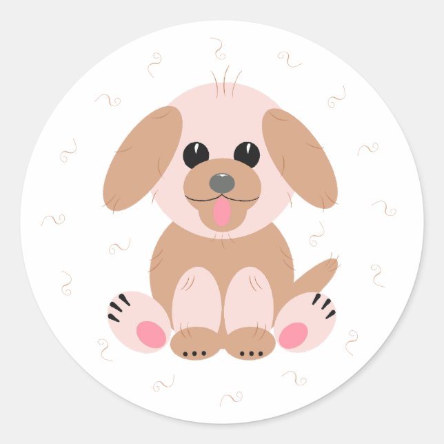 Welpe Hund Cartoon Pastel Personalisiert Runder Aufkleber (Vorderseite)