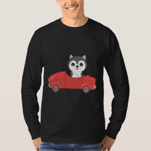 Welpe Hund fahren ein Auto Niedlichen Husky Rasse T-Shirt