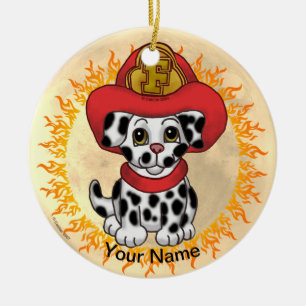 Welpe Hund Feuerwehrmann  Keramik Ornament