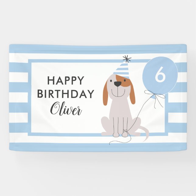 Welpe Hund Geburtstag Banner Blue Streifen (Horizontal)
