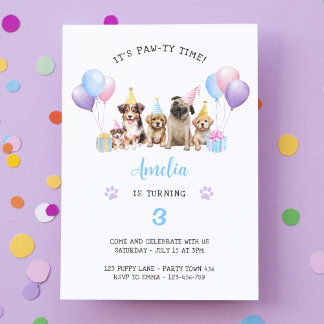 Welpe Hund Geburtstagsparty Blue Watercolor Einladung