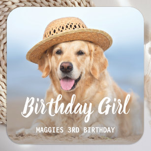 Welpe Hund Geburtstagsparty Personalisiertes Tier  Quadratischer Aufkleber