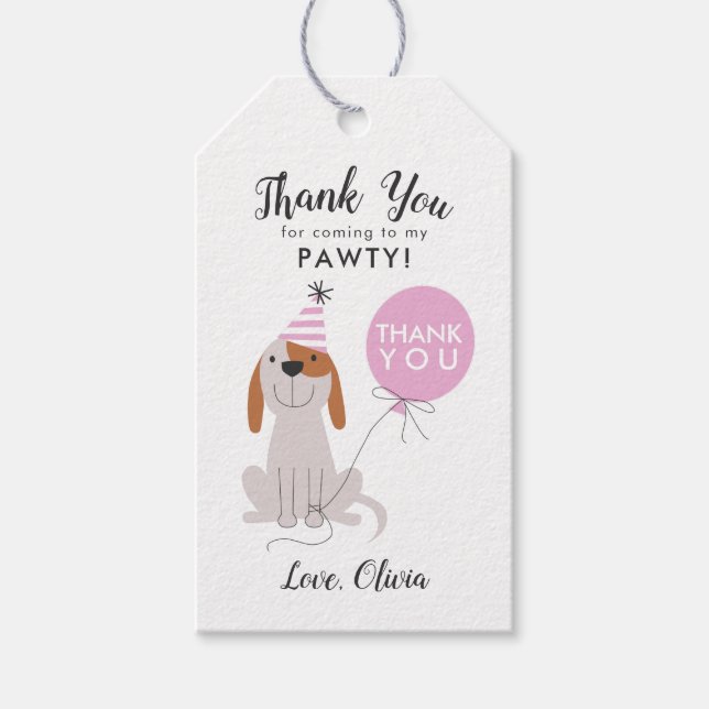 Welpe Hund Geburtstagsparty Pink Gefallen Geschenkanhänger (Vorderseite)