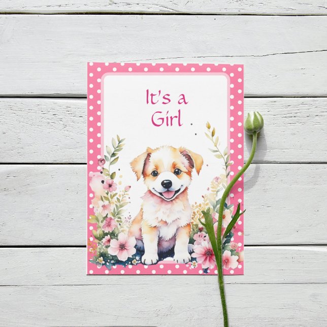 Welpe Hund in Blume Girl's Baby Shower Einladung (Von Creator hochgeladen)