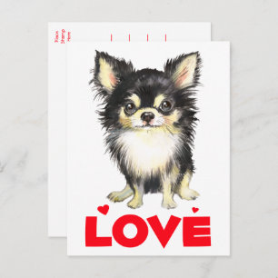 Welpe Hund Long Hair Wasserfarbe Chihuahua Liebe Postkarte