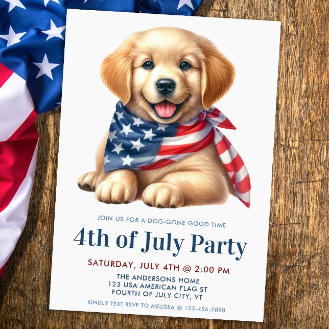 Welpe Hund Patriotic Golden Retriever 4. Juli Einladung (Von Creator hochgeladen)