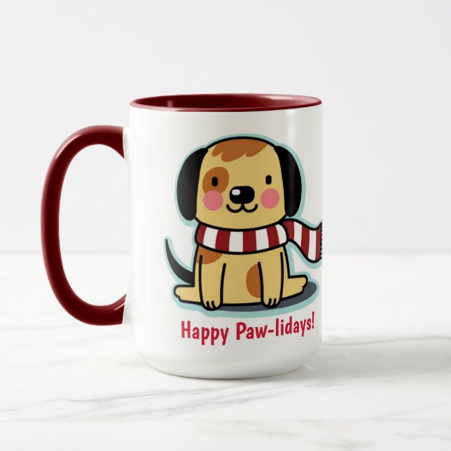 Welpe Hund Weihnachten Tasse Happy Paw-lidays! (Links)