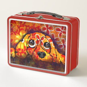 Welpe Hunde Augen Whimsisches Abstraktes Blütenora Metall Brotdose