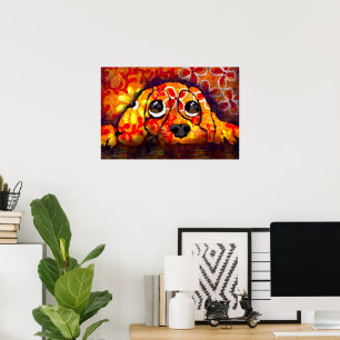 Welpe Hunde Augen Whimsisches Abstraktes Blütenora Poster