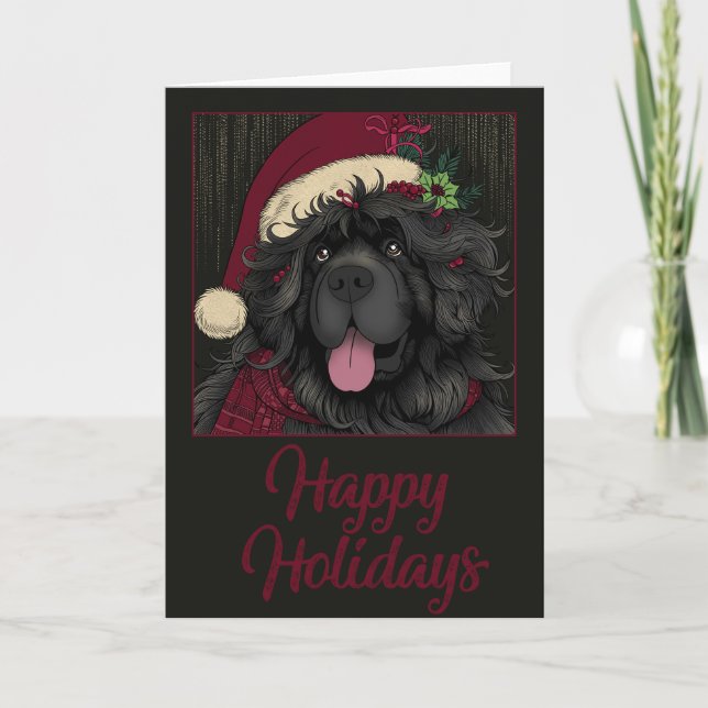 Welpe Hunde Weihnachtsmannmütze "Happy Holidays" Feiertagskarte (Vorderseite)