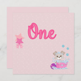 Welpe im Bad ein Jahr alt Mädchen Geburtstag Einladung