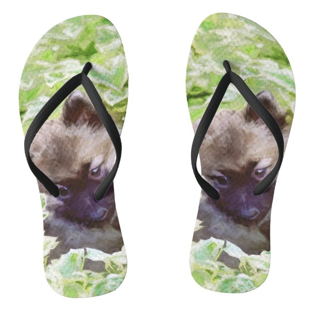 Welpe im Garten Malerei Original Kunst Flip Flops (Fußbett)