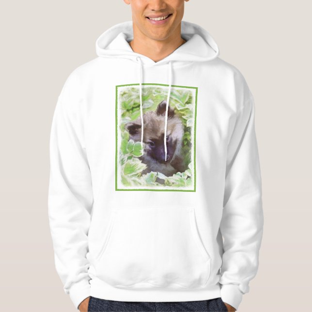 Welpe im Garten Malerei Original Kunst Hoodie (Vorderseite)