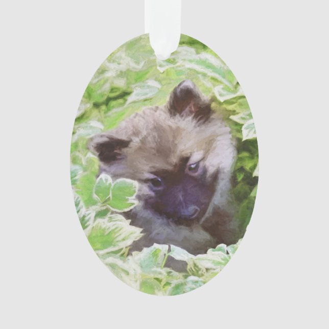 Welpe im Garten Malerei Original Kunst Ornament (Vorderseite)