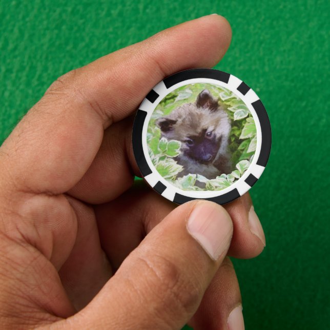 Welpe im Garten Malerei Original Kunst Pokerchips (Hand)