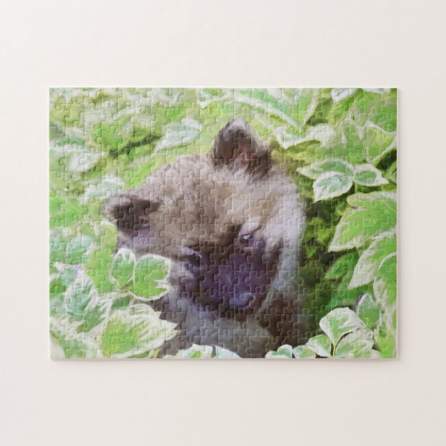 Welpe im Garten Malerei Original Kunst Puzzle (Horizontal)