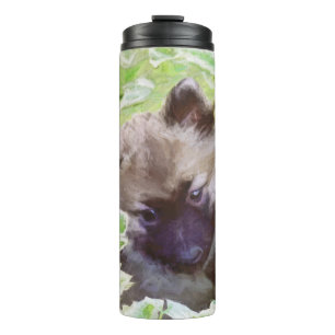Welpe im Garten Malerei Original Kunst Thermosbecher