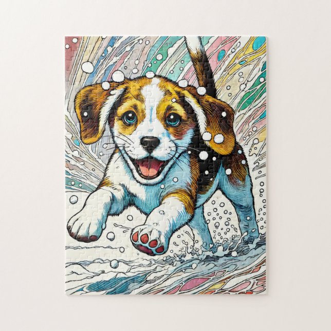 Welpe im Snow 250 Piece Puzzle (Vertikal)