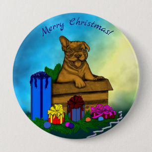 Welpe in A Box , frohe Weihnachten Button