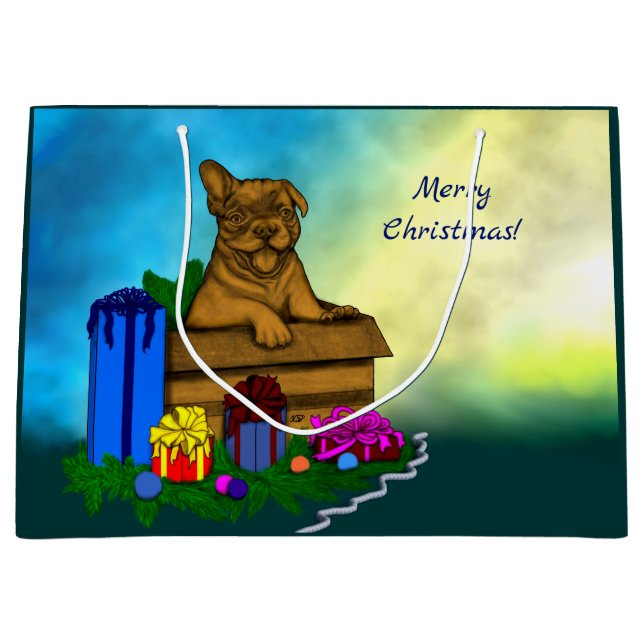 Welpe in A Box , frohe Weihnachten Große Geschenktüte (Vorderseite)
