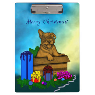 Welpe in A Box , frohe Weihnachten Klemmbrett