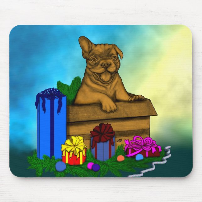 Welpe in A Box , frohe Weihnachten Mousepad (Vorne)