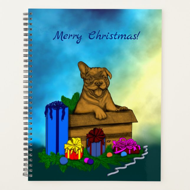 Welpe in A Box , frohe Weihnachten Planer (Vorderseite)