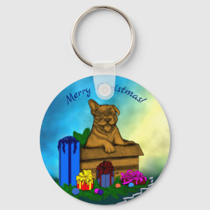 Welpe in A Box , frohe Weihnachten Schlüsselanhänger