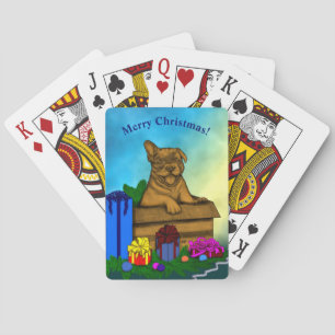 Welpe in A Box , frohe Weihnachten Spielkarten