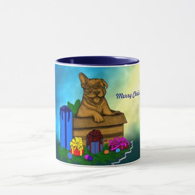 Welpe in A Box , frohe Weihnachten Tasse (Zentrum)