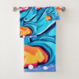 Welpe in Blue Coat Design Badhandtuch Set