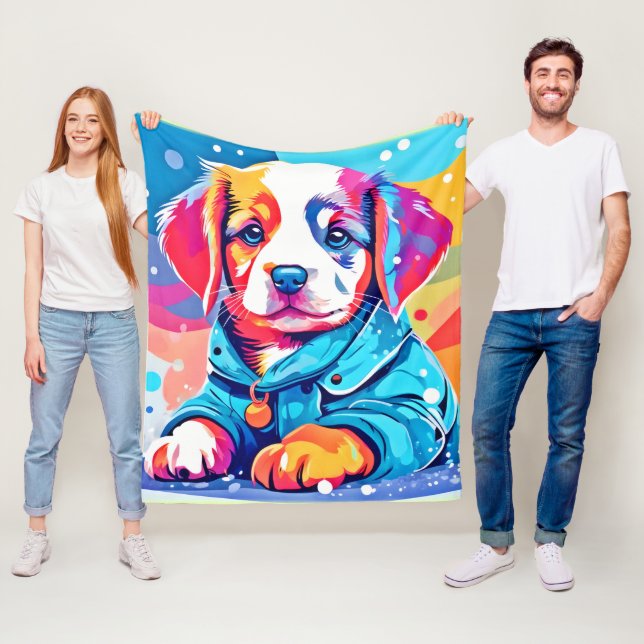 Welpe in Blue Coat Design Fleecedecke (Beispiel)