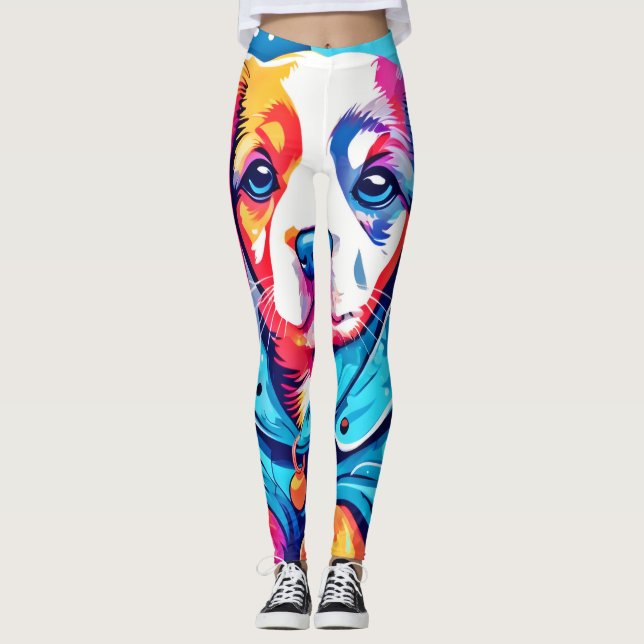 Welpe in Blue Coat Design Leggings (Vorderseite)