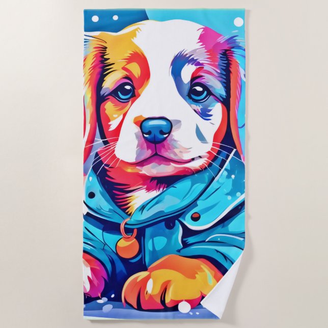 Welpe in Blue Coat Design Strandtuch (Vorderseite)