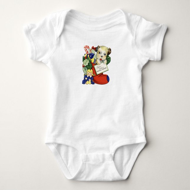 Welpe in Christmas Strumpf Baby T-Shirt Strampler (Vorderseite)
